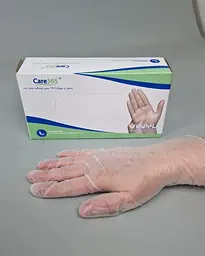 Рукавички одноразові вінілові білі CARE 365, розмір XL, 100 шт, неопудрені, для огляду, клінінгу та сервісу - мініатюра 2