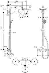 Душова система Hansgrohe Croma 220 Showerpipe 27185000, Хром - мініатюра 2