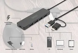 Digitus Хаб DIGITUS USB-A/C > 4хUSB-А, 1,2 м, активний (опція) - мініатюра 4