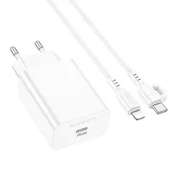 Мережевий зарядний пристрій з кабелем Borofone BA21A Pro Long journey single port PD20W charger set(C to iP) білий - мініатюра 3