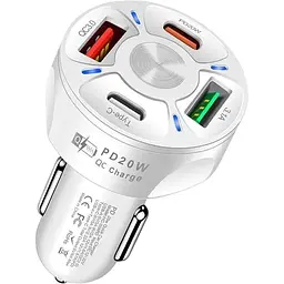Автомобільний зарядний пристрій No Brand CWa 2USB 2Type-C PD20W QC 3.0 White (3650552)