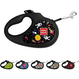 Повідець-рулетка для собак Waudog R-leash, малюнок "NASA", M, до 25 кг, 5 м, світловідбиваюча стрічка чорний - мініатюра 5