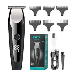 Триммер VGR V-059, 4 насадки, LED-дисплей, 1000 mAh, Black