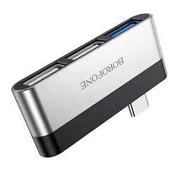 Мульти адаптер хаб Borofone DH1 3в1 Type-C to USB 3.0 F/ 2 USB 2.0 F - мініатюра 4