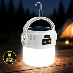 Кемпінговий ліхтар 2-в-1 на сонячній батареї та USB, 360° LED, з підвісом і дисплеєм заряду - мініатюра 10