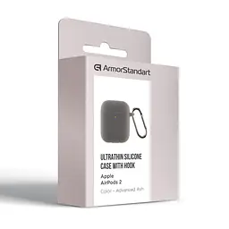 Силіконовий чохол для навушників Apple AirPods 2, Hang Case, сірий, ультратонкий захисний кейс товщиною 2 мм, захист від подряпин, пилу та ударів, компактний, з карабіном для кріплення, ArmorStandart (ARM59677) - мініатюра 3