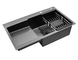 Кухонна мийка Kroner KRP PVD Schwarze - 7848RHM (3,0/1,0 мм) (CV030024) - мініатюра 4