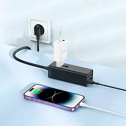 Мережевий подовжувач Hoco AC10A Barry PD65W GaN (2C2A with 1 socket) Desktop Charger Black - мініатюра 4
