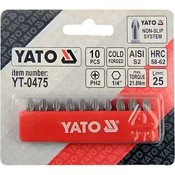 Насадка викруткова Yato Philips PН2x25 мм HEX 1/4 10 шт. (YT-04752)