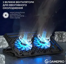Охолоджувальна підставка для ноутбука до 15,6 дюймів GamePro GPCP-350 2xfans - мініатюра 5