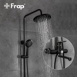 Душова система Frap F2449-6, поворотний вилив - перемикач на лійку, 3 режими, чорний/хром, Чорний матовий - мініатюра 2