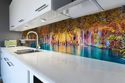 Кухонний фартух Осіннє відображення вінілова наклейка жовте листя вода Блакитний 65х250 см Happy Pocket Z180888