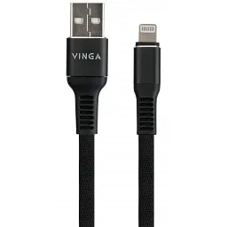 Дата кабель USB 2.0 AM to Lightning 1.0m flat nylon black Vinga (VCPDCLFNB1BK) - мініатюра 2