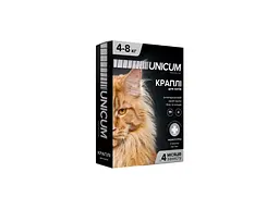 Краплі для тварин Unicum Premium від бліх та кліщів на холку для котів масою 4-8 кг/3 шт (4820150201777)