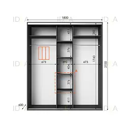 Шафа-купе Idea серія 6 180 x 60 x 210 см Антрацит Дзеркало - мініатюра 2