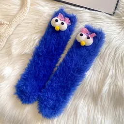 Шкарпетки з курячими обличчами дитячі пухнасті сині One Size 4207