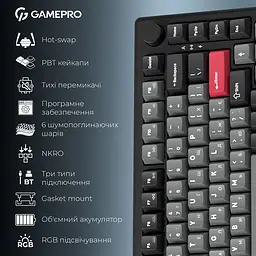 Клавіатура GamePro Asgard Yord Keychron Super Red Switch Wireless/Bluetooth/USB Black бездротова (MK266BK) - мініатюра 14