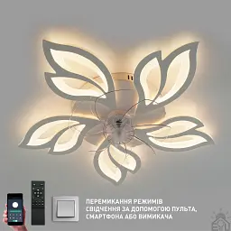 Керована світлодіодна люстра з вентилятором FAN ASTRA 85W+18W 5F-APP-680×120-WHITE/CLEAR-220-IP20 ESLLSE - мініатюра 6
