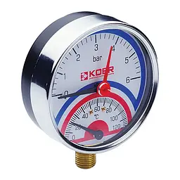 Термо-манометр радіальний Koer KM.821R (0-6 bar), D 80мм, 1/4''-1/2'' KR0214