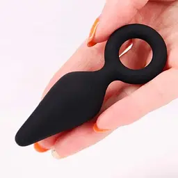 Анальна пробка силіконова Velvet Ring з кільцем 24x68 мм чорна - мініатюра 2