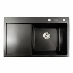 Кухонна мийка чорна PVD 78x48 R Platinum Handmade (два отвори, круглий сифон 3,0/0,8), Чорний