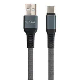 Дата кабель USB 2.0 AM to Type-C 1m flat nylon gray Vinga (VCPDCTCFNB1GR) - мініатюра 2