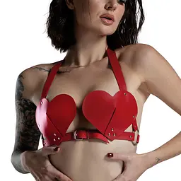 Ліф Серце з натуральної шкіри Feral Feelings - Hearts Bra Red - мініатюра 2