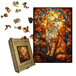 Дерев'яний фігурний пазл puzzlean Жовтогарячий Котик, А3, Дерев'яна коробка 200 елементів