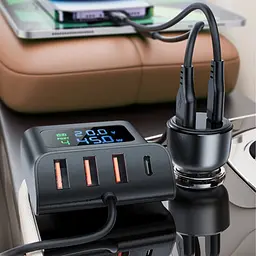Автомобільний зарядний пристрій Acefast B11 3 USB/Type-C QC PD 138W з дисплеєм чорний - мініатюра 4