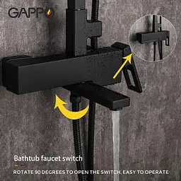 Душова система Gappo G2417-6, вилив - перемикач на лійку, чорний, Чорний матовий - мініатюра 2