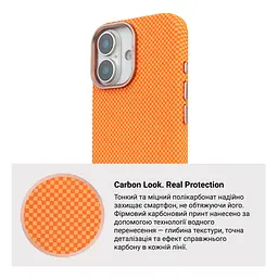 Карбоновый чехол для Apple iPhone 17, LikeCarbon2 SE MagCase, оранжевый, тонкий защитный чехол-панель из поликарбоната с магнитами N52, MagSafe, противоударный, совместим с беспроводной зарядкой, приподнятые края для защиты камеры - мініатюра 7