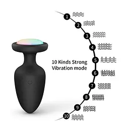 Анальна пробка з вібрацією та підсвічуванням 10X Light Up Rechargeable Anal Plug K000752 - мініатюра 3
