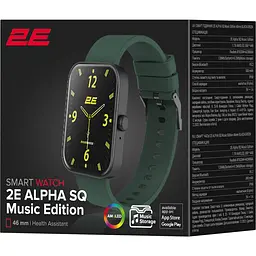 Смарт-годинник 2E Alpha SQ Music Edition 46mm Black-Green (2E-CWW40BKGN) - мініатюра 7