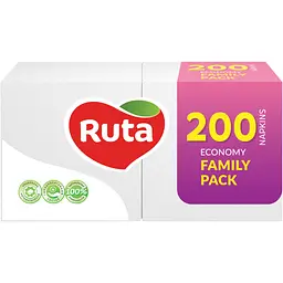Серветки столові Ruta Family Pack 1 шар 24 х 24 см білі 200 шт. (4820023743724)