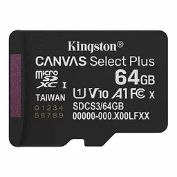 Карта пам'яті Kingston microSDXC 64GB Canvas Select Plus Gen3 100R A1 (SDCS3/64GB)