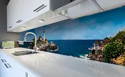 Вініловий кухонний фартух Happy Pocket Маяк на скелі наклейка для кухні ПВХ Море Синій 65х250 см Z181599 - мініатюра 6
