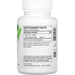 Амінокислота L-Лізин Thorne Research L-Lysine 60 капсул - мініатюра 2