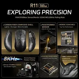 Ігрова бездротова мишка Attack Shark R11 Ultra / Три режими підключення / 42 000 DPI / Cенсор PixArt PAW3950MAX / Black - мініатюра 7