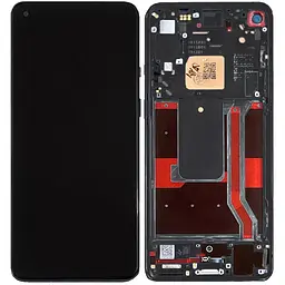 Дисплей OnePlus 8T /9R чорний, Amoled, PRC переклеєне скло, версія Huaxing, з рамкою