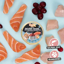 Кремовий вологий корм для кішок UNIQ PETS CAT WET FOOD DELIGHT SHAKE з лососем та журавлиною, 60 г - мініатюра 6