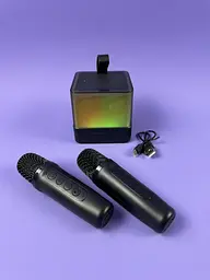 Портативна Bluetooth колонка K18 з функцією караоке, 2 мікрофони в комплекті, RGB підсвітка, LED дисплей, акумулятор, чорна 10345