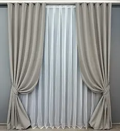 Комплект штор VR-Textil Midnight блекаут 2 шт 150x290 см сіро-бежевий (1672ш) - мініатюра 2
