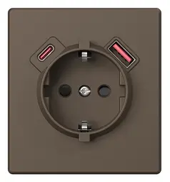 Розетка Videx Nota одинарна із заземленням USB-A+C 20W мокко (VF-NT-SK1GUC-BR) - мініатюра 2