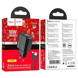 Мережевий зарядний пристрій з кабелем HOCO CS21A Rich single port QC3. 0 charger set (Type-C)(EU) чорний - мініатюра 2