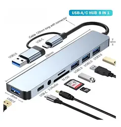 Мультифункціональний USB-хаб 8 в 1, універсальний адаптер, концентратор із входом Type-C, кардрідер, HDTV+PD+USB 3.0+SD+TF+Type-C - мініатюра 2