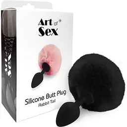 Силіконова анальна пробка М Art of Sex - silicone Bunny Tails Butt Plug Black - мініатюра 3