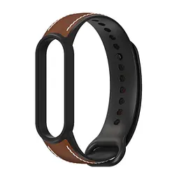 Ремінець для Xiaomi Mi Band 5/6 силікон + шкіра MiJobs Коричнево Чорний (1540703) - мініатюра 3