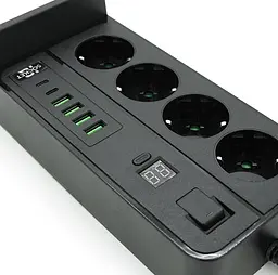 Мережевий фільтр-подовжувач Voltronic G-12H, 4 розетки + 4 USB 3,2 А + 2 Type-C + бездротова зарядка + таймер, 2 м, чорний - мініатюра 2