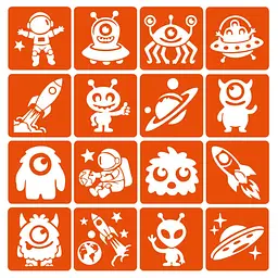 Набір трафаретів для біо-тату "Монстри та ракети №2" Fresh Tattoo monsters-and-rockets-2-6x6-16
