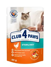 Вологий корм для стерилізованих котів CLUB 4 PAWS Premium з куркою, 80 г